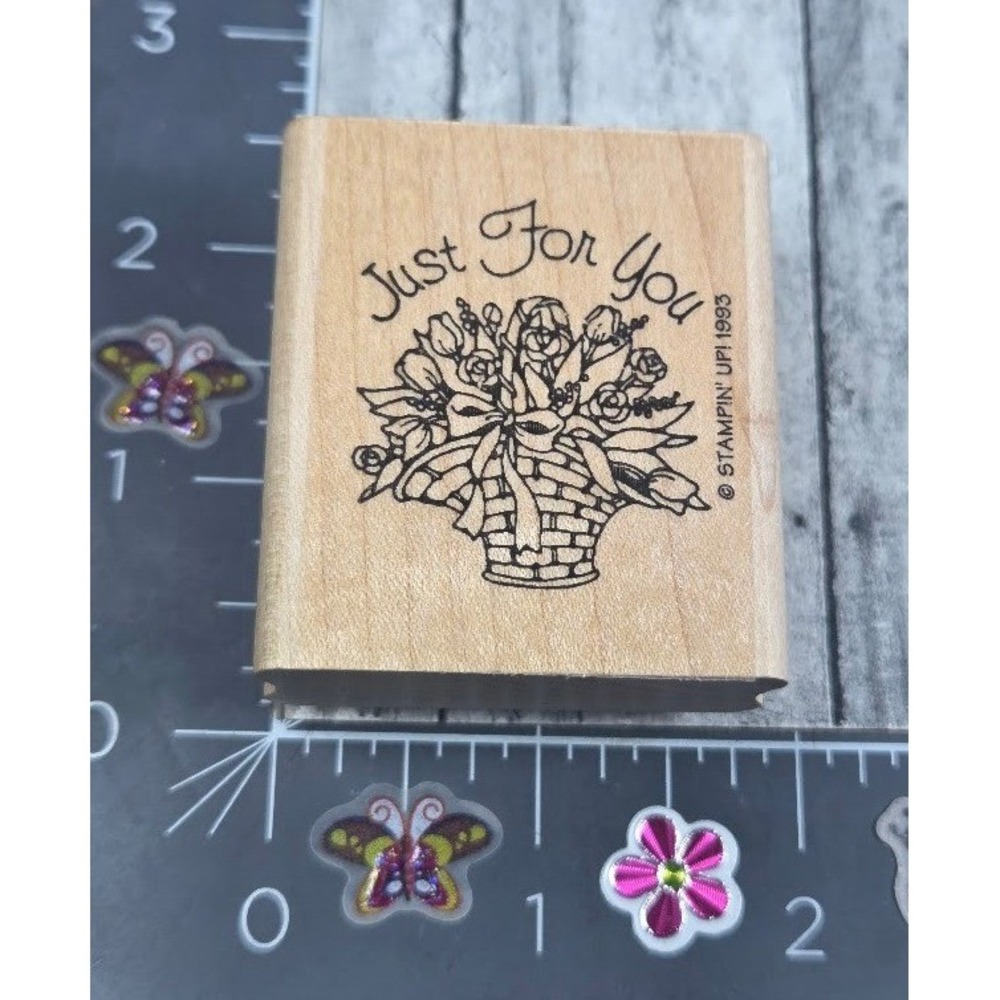 Stampin' Up! Just For You Basket Flowers 1993 Rubber Stamp Wood #S18